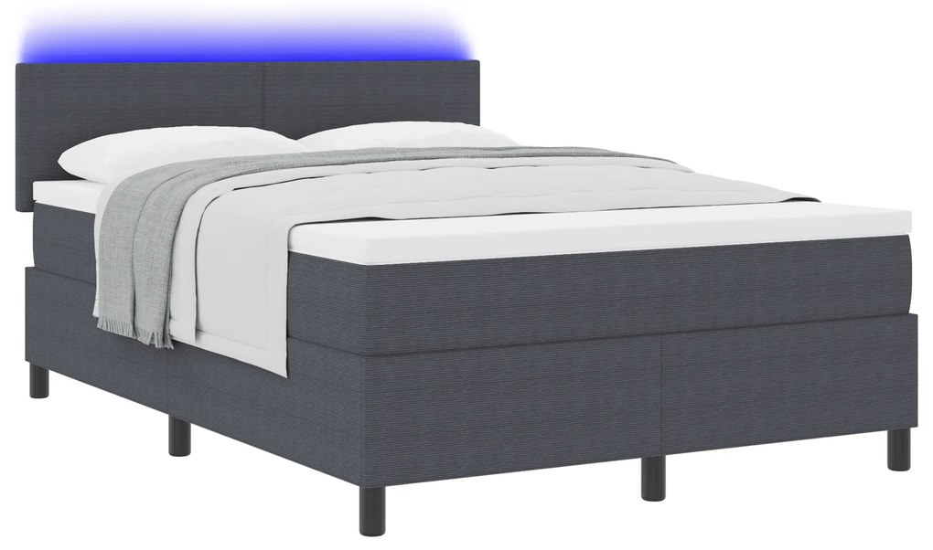 vidaXL Κρεβάτι με βάθρο με στρώμα&LED Σκοτεινό Γκρι 160x200 εκ. Ύφασμα Κόρντερ