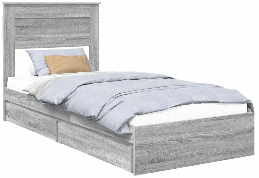 vidaXL Κρεβάτι Αποθήκης Γκρίζο Σονομα 100 x 200 cm Επεξεργασμένο ξύλο