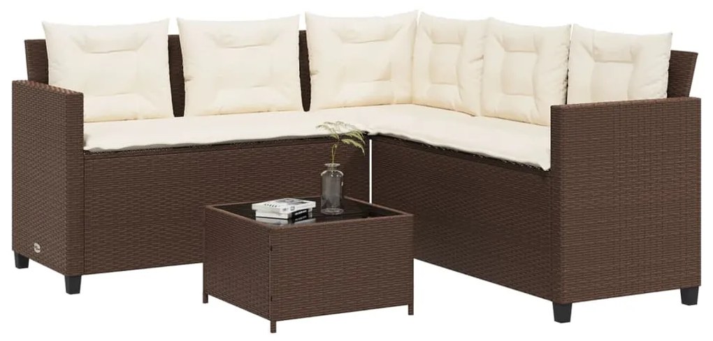 Καναπές Κήπου Γωνιακός Καφέ Συνθ. Ρατάν Τραπέζι + Μαξιλάρια