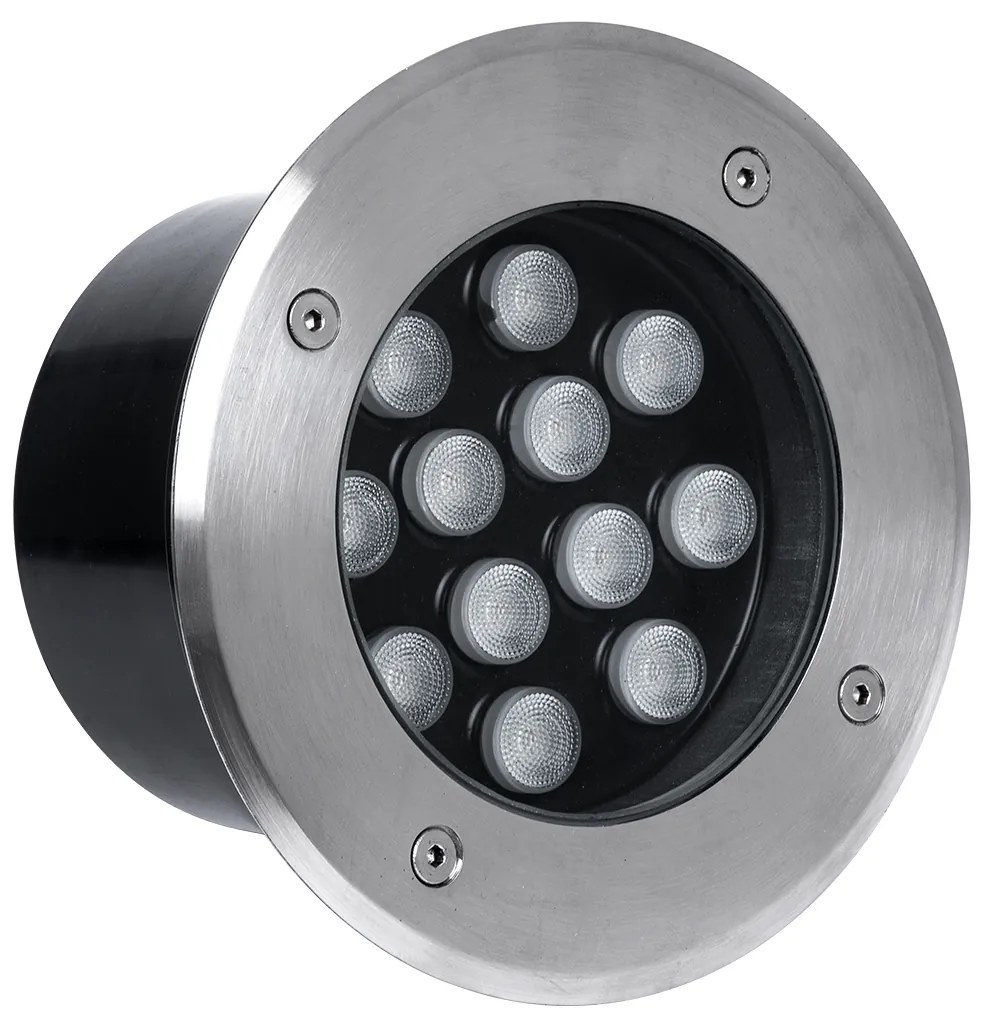 GloboStar UNDERGROUND-TINA 90668 Χωνευτό Φωτιστικό Σποτ Δαπέδου LED 12W 1380lm 30° DC 24V Αδιάβροχο IP65 Φ16 x Υ9cm Φυσικό Λευκό 4500K - Ανοξείδωτο Ατσάλι - 3 Years Warranty - 90668