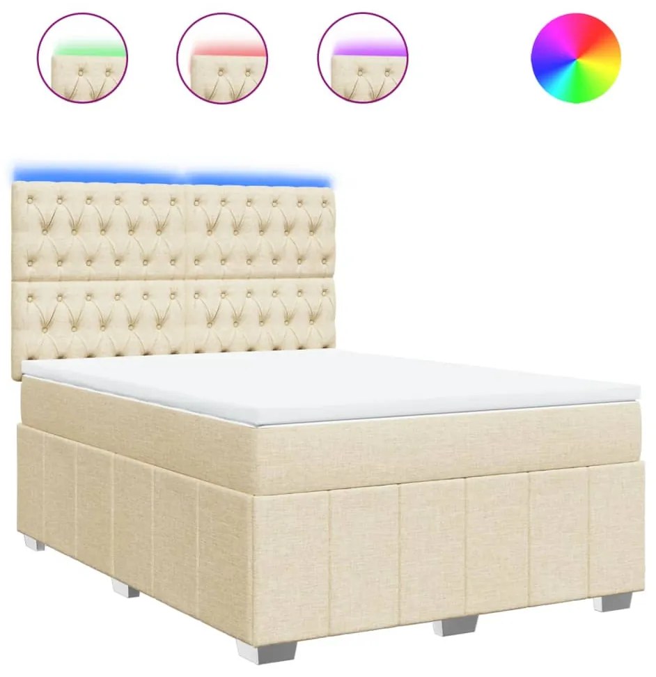 vidaXL Κρεβάτι Boxspring με Στρώμα Κρεμ 140x190 εκ. Υφασμάτινο