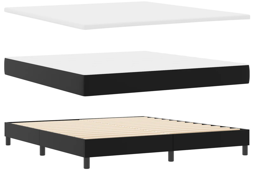 vidaXL Κρεβάτι Box Spring με Στρώμα Μαύρο, Σούπερ Κινγκ, Συνθετικό Δέρμα