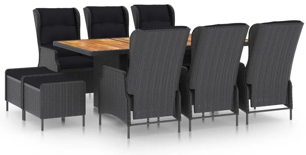 Τραπεζαρία Εξ. Χώρου 9 τεμ Σκούρο Γκρι Συνθ. Ρατάν με Μαξιλάρια