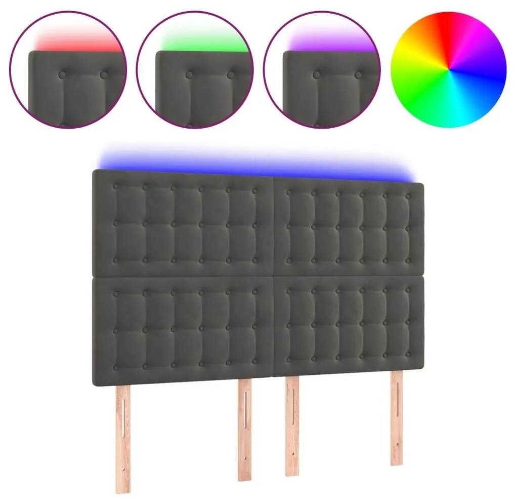 Κεφαλάρι Κρεβατιού LED Σκούρο Γκρι 144x5x118/128 εκ. Βελούδινο - Γκρι