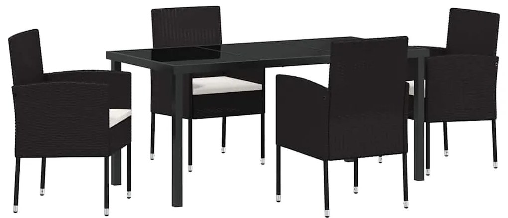 vidaXL Σέτ φαγητού για κήπο με μαξιλάρι 5 pcs Μαύρο Πολυ ράταν