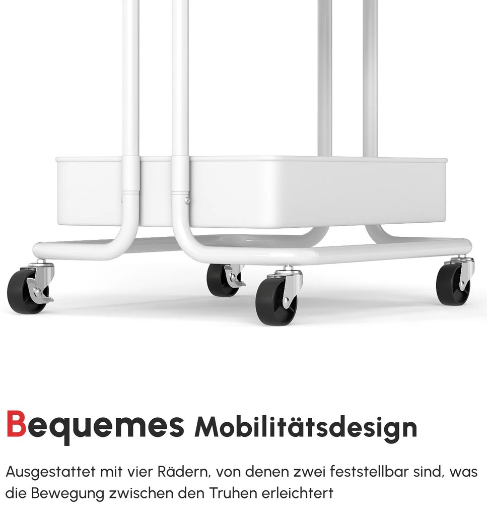 HOMCOM Τροχήλατο Καρότσι, Καρότσι Σερβιρίσματος, 3 Καλάθια Αποθήκευσης, 3 Κρεμαστά Κουτιά, 4 Γάντζοι, Μεταλλικό Πλαίσιο, 42 x 38 x 86,5cm, Λευκό