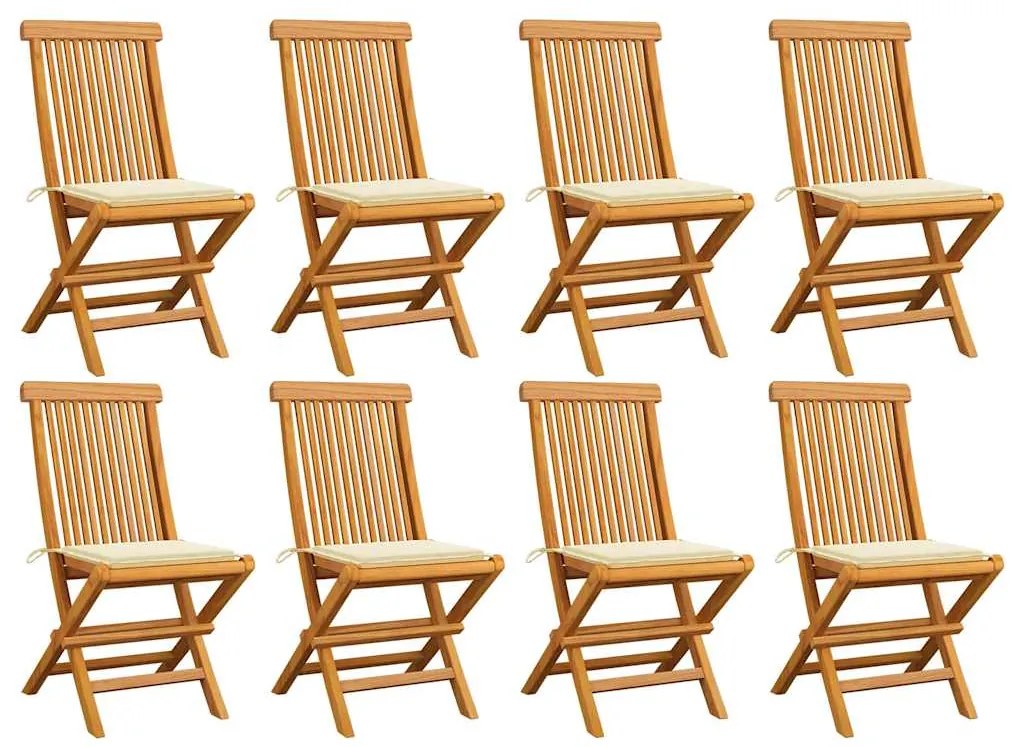 vidaXL Καρέκλες Κήπου 8 τεμ. από Μασίφ Ξύλο Teak με Κρεμ Μαξιλάρια