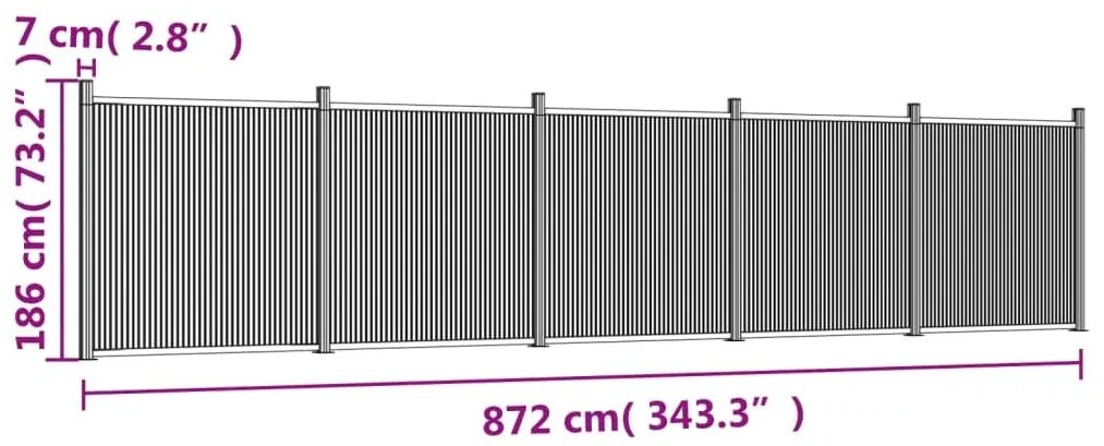 Πάνελ Περίφραξης Γκρι 872 x 186 εκ. από WPC - Γκρι