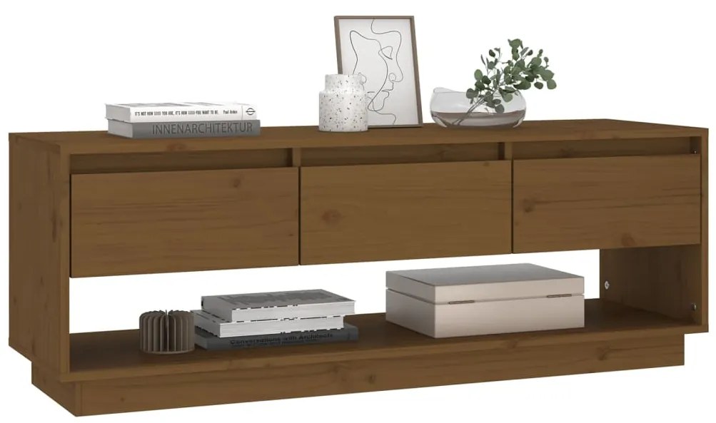 vidaXL Έπιπλο Τηλεόρασης Καφέ Μελί 110,5x34x40εκ από Μασίφ Ξύλο Πεύκου