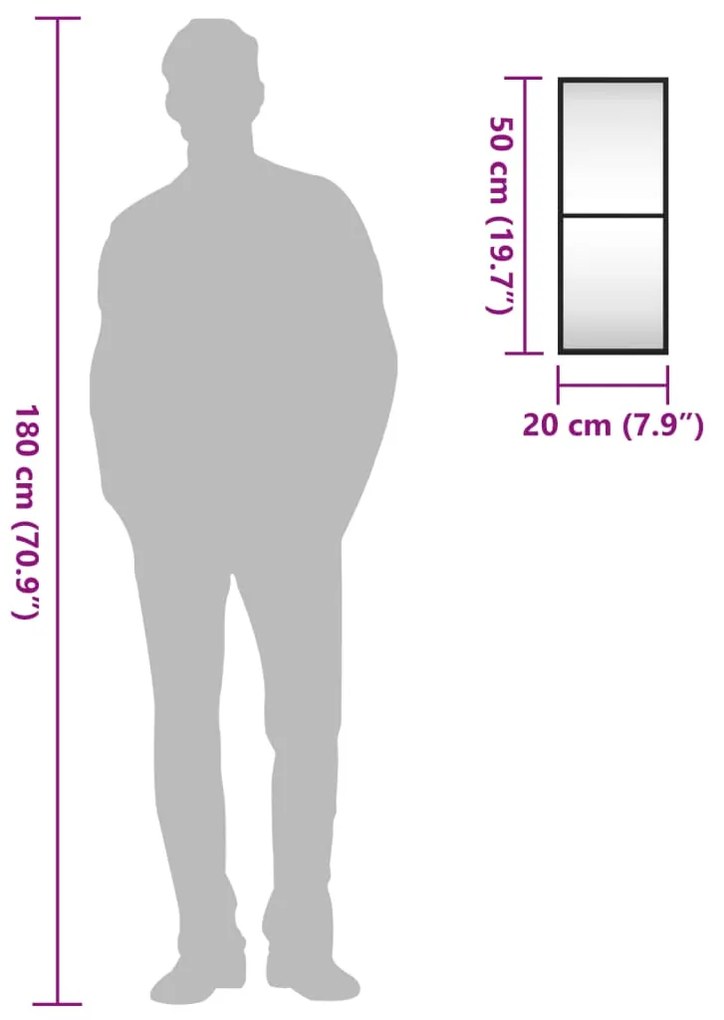 Καθρέφτης Ορθογώνιος Μαύρος 20 x 50 εκ. από Σίδερο - Μαύρο