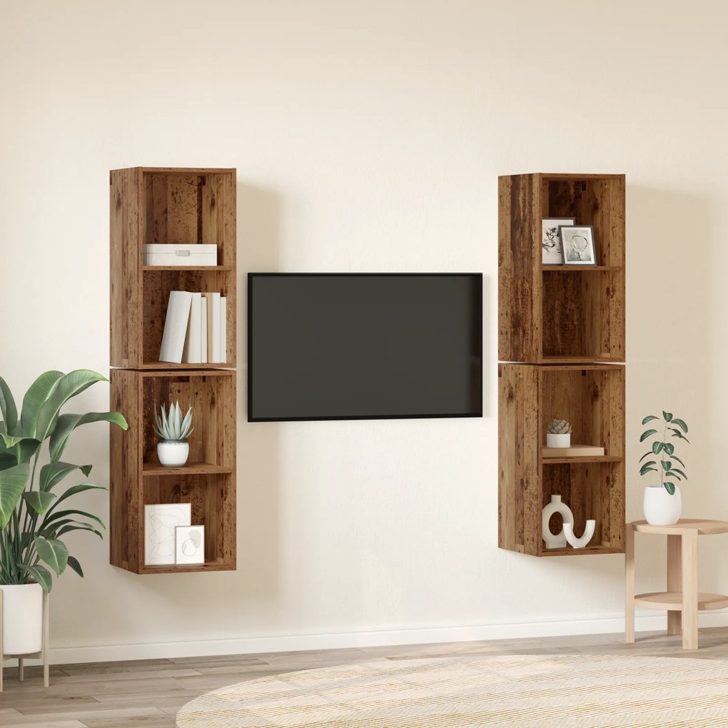 vidaXL Τηλεοπτική Κάβα Τοίχου 4 pcs Παλιό ξύλο 37 x 37 x 72 εκ