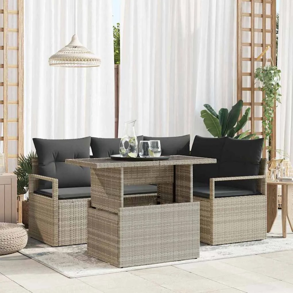 vidaXL Σετ Καναπέ Κήπου με αποθήκευση 5 pcs Ανοιχτό γκρι Πολυ ράταν
