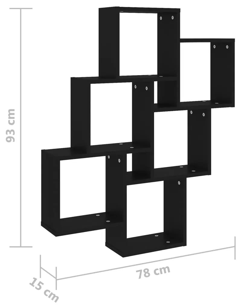 vidaXL Ραφιέρα Τοίχου με Κύβους Μαύρη 78 x 15 x 93 εκ. από Επεξ. Ξύλο