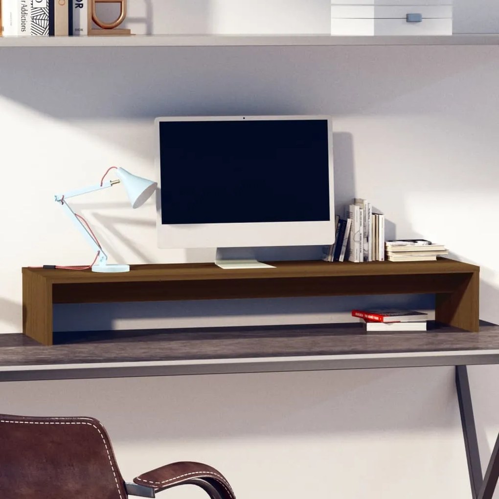 vidaXL Βάση Οθόνης Καφέ 100 x 27 x 15 εκ. από Μασίφ Ξύλο Πεύκου