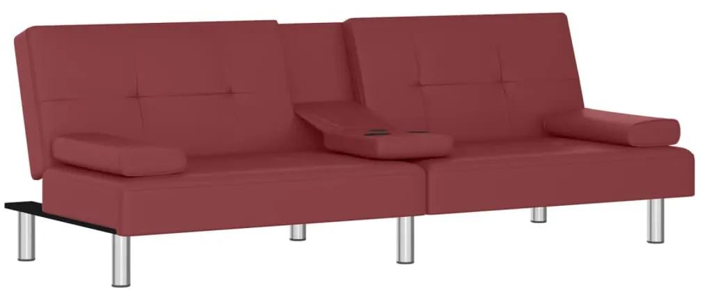 vidaXL Καναπές Κρεβάτι με Ποτηροθήκες Μπορντό από Συνθετικό Δέρμα
