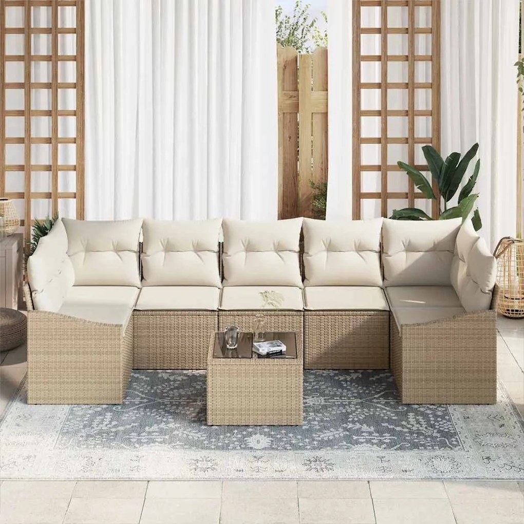 vidaXL Σετ Καναπέ Κήπου με μαξιλάρι 8 pcs Μπεζ, Κρέμα 55 x 55 x 37 εκ