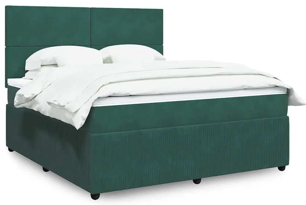 vidaXL Κρεβάτι Boxspring με Στρώμα Σκούρο Πράσινο 180x200εκ. Βελούδινο