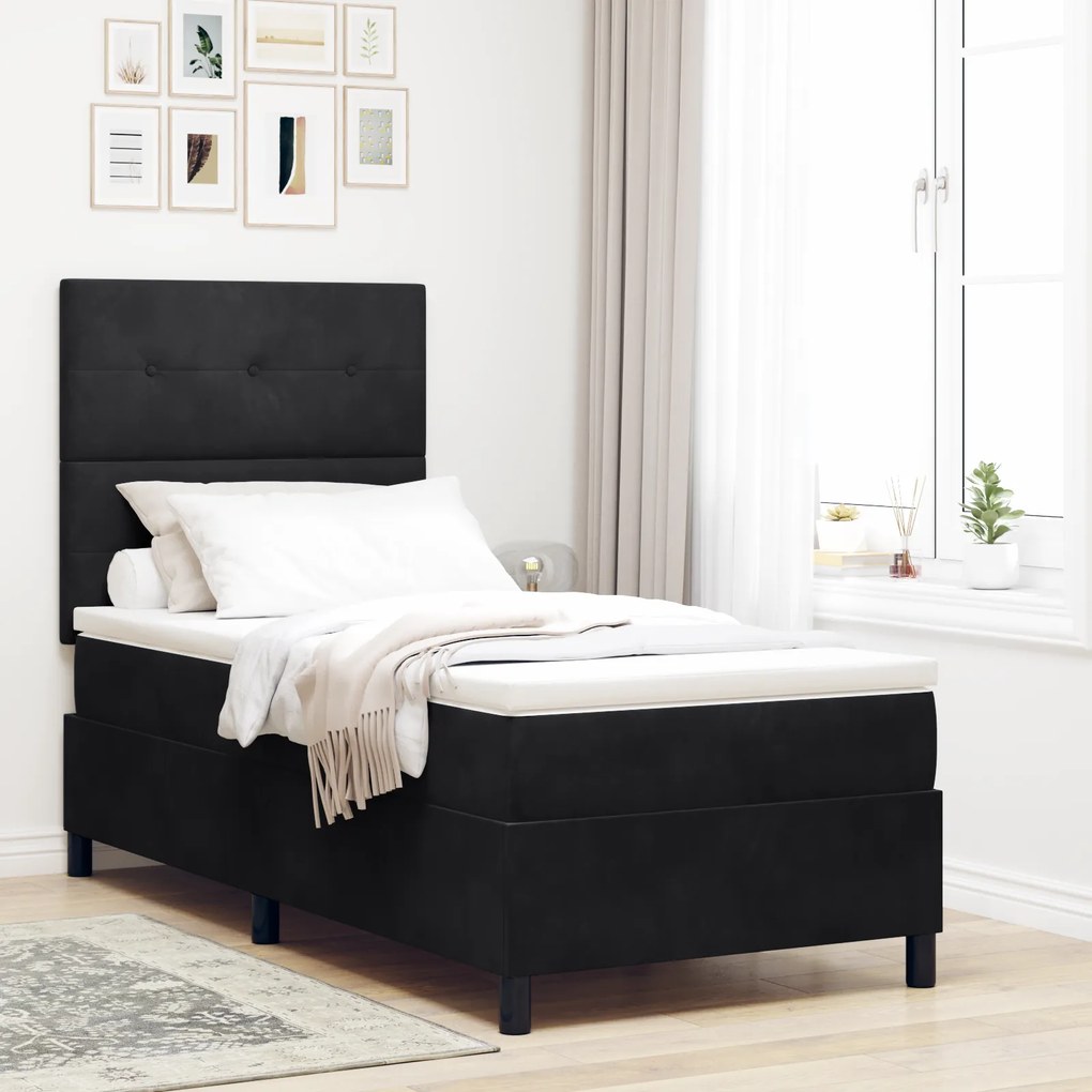 vidaXL Κρεβάτι Box Spring με Στρώμα & LED Μαύρο 80x200 cm Βελούδο