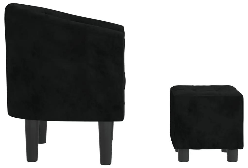 Πολυθρόνα Μπάρελ με Υποπόδιο Μαύρη Βελούδινη - Μαύρο
