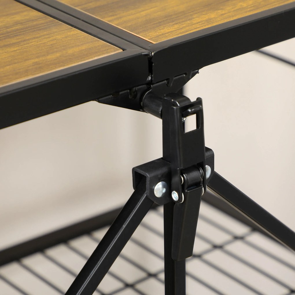 HOMCOM Τρόλεϊ Κουζίνας σε Βιομηχανικό Σχέδιο, με 3 ράφια, Πολυλειτουργικό Τρόλεϊ, Τρόλεϊ Σερβιρίσματος, 4 Ρόδες, Αναδιπλούμενο, Καφέ + Μαύρο