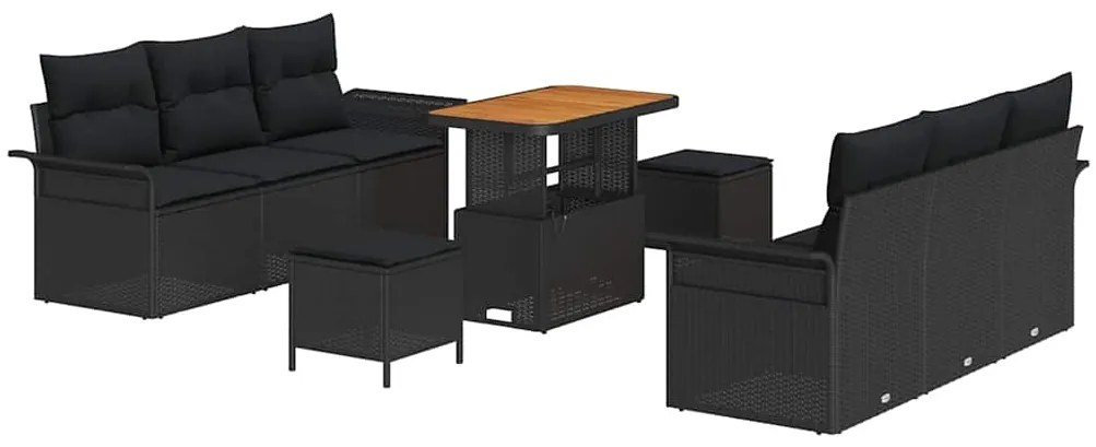 vidaXL Σετ Καναπέ Κήπου με μαξιλάρι 9 pcs Μαύρο 90 x 55 x 71 cm
