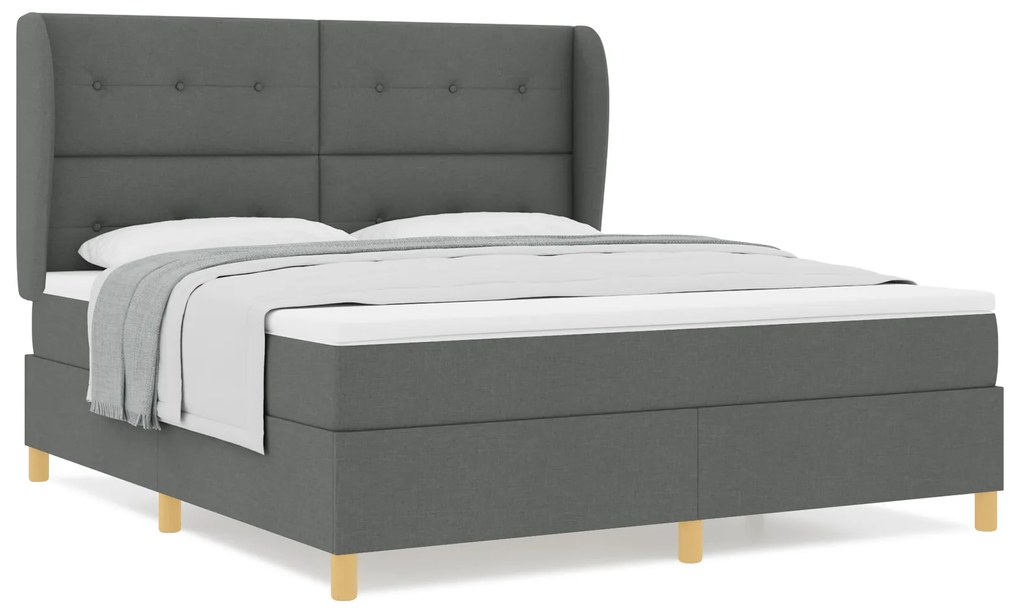 vidaXL Κρεβάτι Box Spring με Στρώμα - Σκούρο Γκρι, 180x200 εκ., Ύφασμα