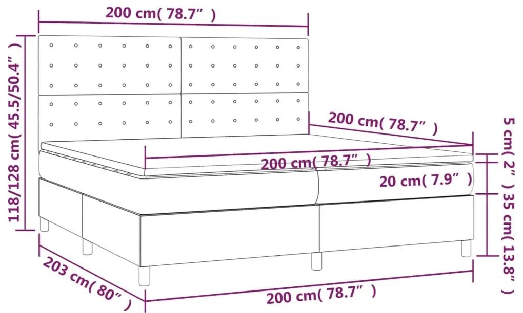 Κρεβάτι Boxspring με Στρώμα &amp; LED Γκρι 200x200 εκ. Συνθ. Δέρμα - Γκρι