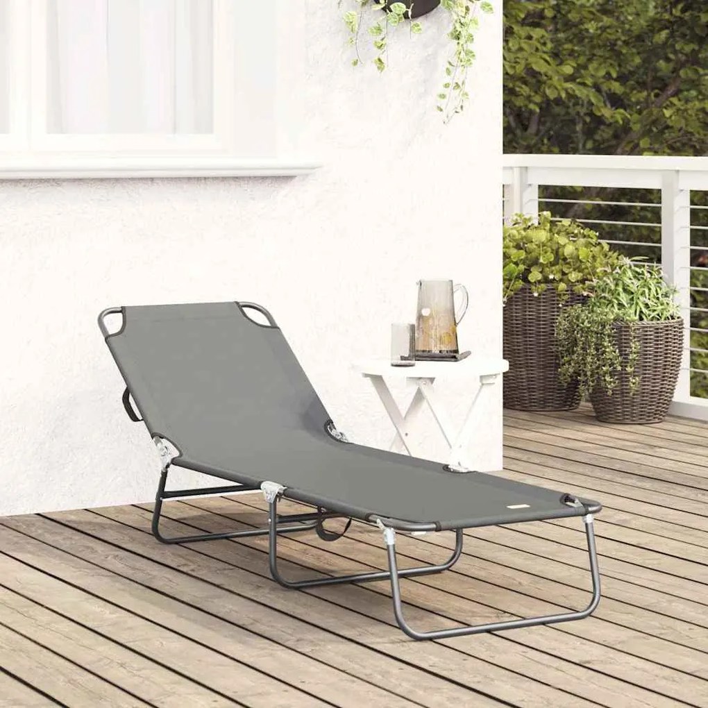 vidaXL Πτυσσόμενη ξαπλώστρα 1-πρόσωπο Γκρι 56 x 189 x 87 εκ. ύφασμα