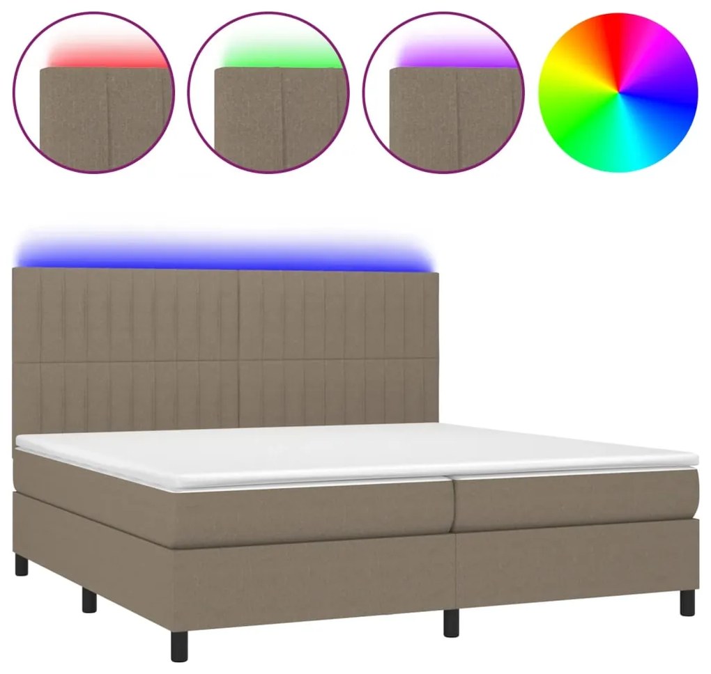 vidaXL Κρεβάτι Boxspring με Στρώμα &amp; LED Taupe 200x200 εκ. Υφασμάτινο