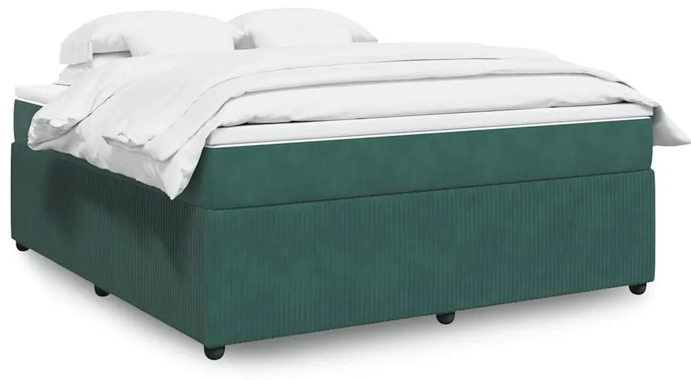 vidaXL Κρεβάτι Boxspring με Στρώμα Σκούρο Πράσινο 180x200εκ. Βελούδινο