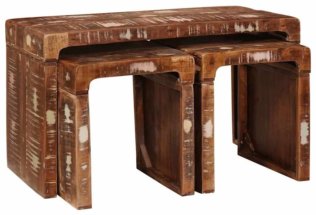 vidaXL Τραπέζι Σαλονιού με Στηρίγματα 3 pcs Καφέ Στερεό Ανακτηθέν Ξύλο