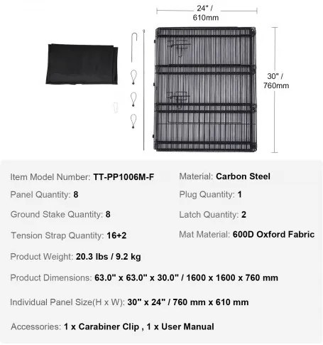 VEVOR Dog Playpen 8 Panels Foldable Metal Dog Exercise Pen with Bottom Pad 30&quot;H