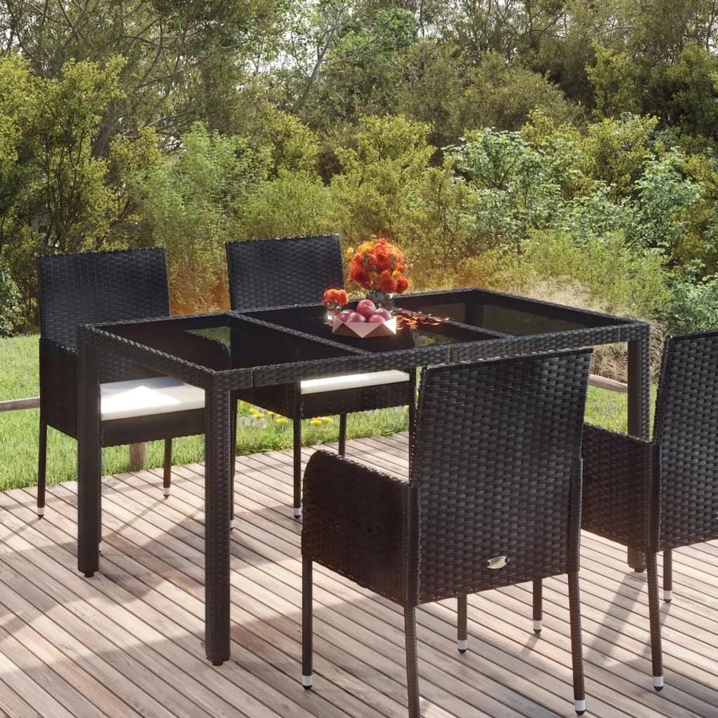 Τραπέζι Κήπου με Γυάλινη Επιφάνεια Μαύρο 150x90x75εκ Συνθ Ρατάν - Μαύρο