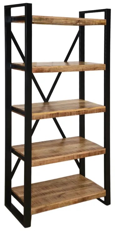 Βιβλιοθήκη Miles pakoworld mango ξύλο σε φυσική-μαύρη απόχρωση 80x40x180εκ