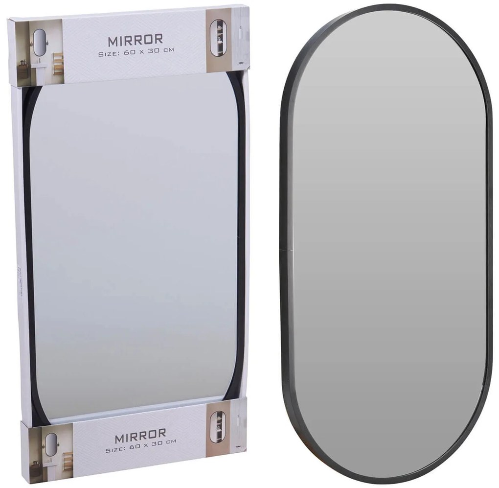 Διακοσμητικός καθρέφτης τοίχου οβάλ, με διαστάσεις 30x2.5x60cm - Μαύρο