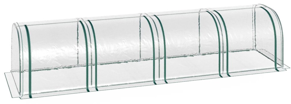 Outsunny Tunnelgewächshaus, 4 Fenster mit Reißverschluss, Stahlrahmen, robuste Plane, transparent, 395 x 100 x 80cm