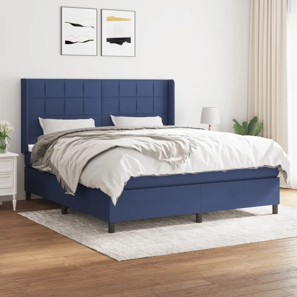 vidaXL Κρεβάτι Boxspring με Στρώμα Μπλε 160x200 εκ. Υφασμάτινο