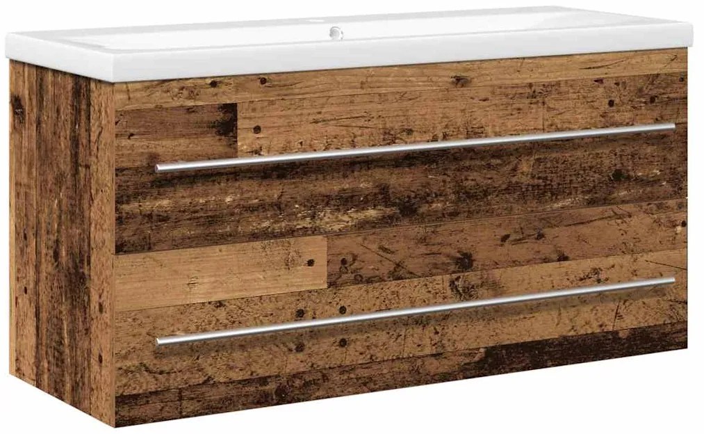 vidaXL Ντουλάπα νιπτήρα με λεκάνη 2 pcs Παλαιό ξύλο 100 x 38.5 x 48 cm