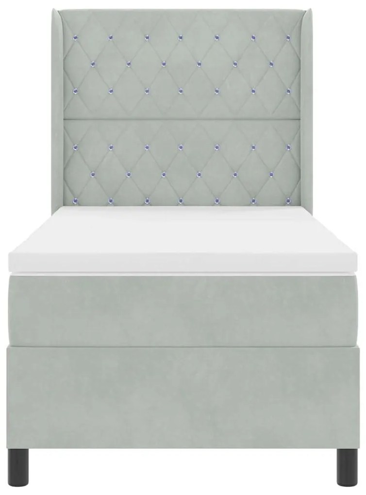 vidaXL Κρεβάτι με ελατήρια Ανοιχτό γκρι 90 x 200 cm Βελούδο