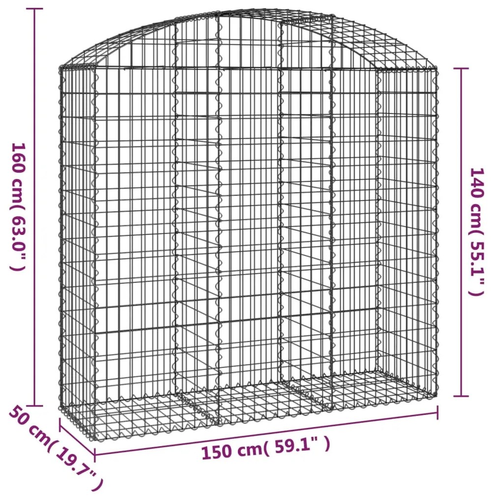 Συρματοκιβώτιο Τοξωτό 150x50x140/160εκ. από Γαλβανισμένο Χάλυβα - Ασήμι