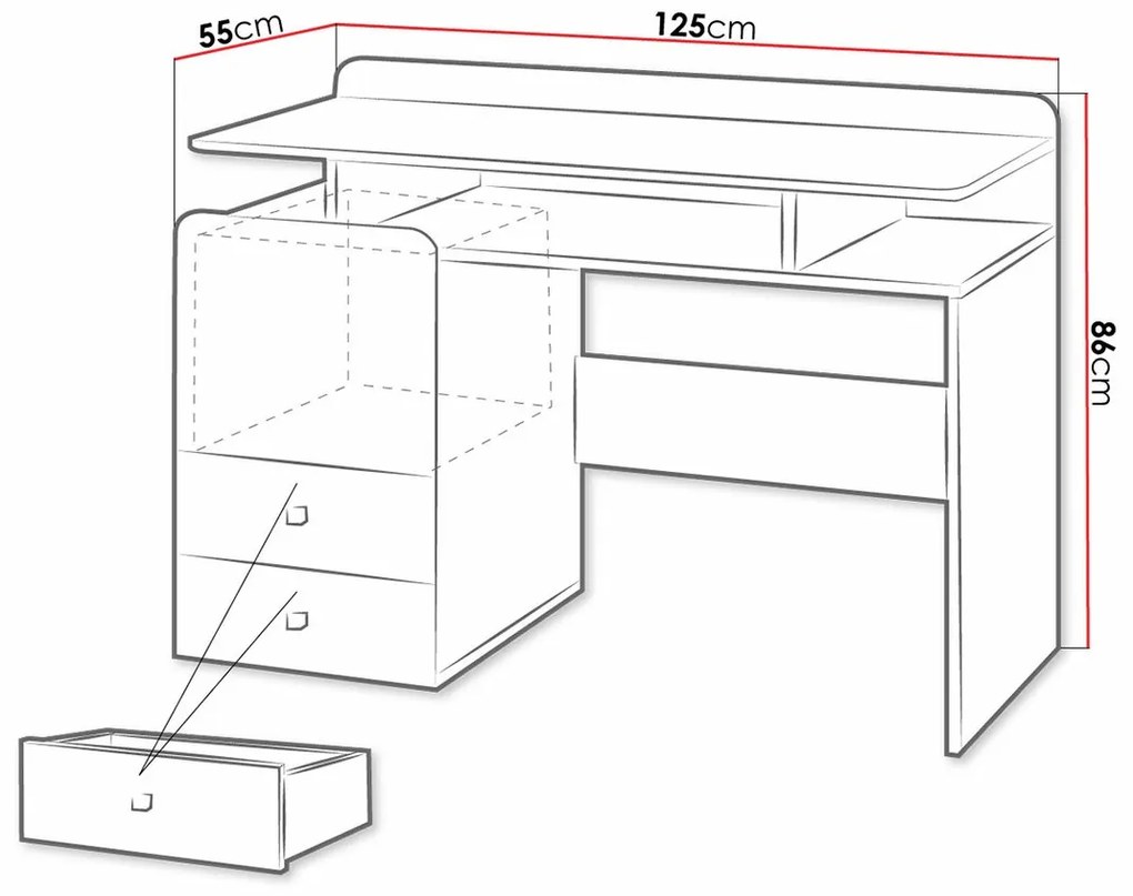 Τραπέζι γραφείου Omaha N127, Με πόρτες, Με συρτάρια, Ο αριθμός των θυρών: 1, Αριθμός συρταριών: 2, 86x125x55cm, 44 kg | Epipla1.gr