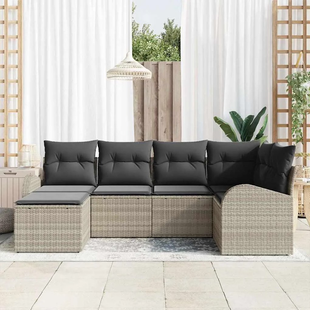 vidaXL Σετ Καναπέ Κήπου με μαξιλάρι 6 pcs Ανοιχτό γκρι Πολυ ράταν