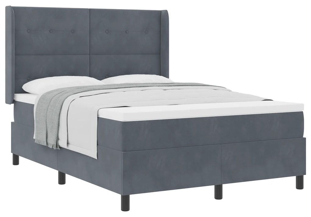 vidaXL Κρεβάτι Box Spring με Στρώμα Σκούρο Γκρι 140x200 εκ. Βελούδο