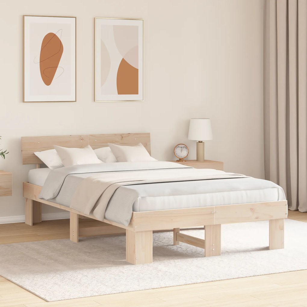 vidaXL Σκελετός Κρεβατιού Καφέ 140 x 190 cm Συμπαγές ξύλο πεύκου