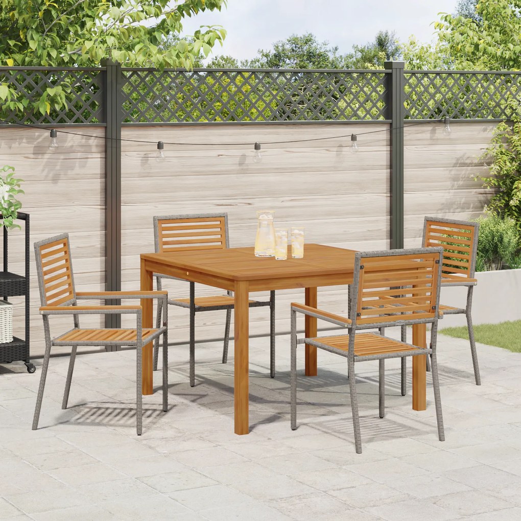vidaXL Σετ κήπου 5 τεμαχίων γκρι πολυ rattan, ακακία.