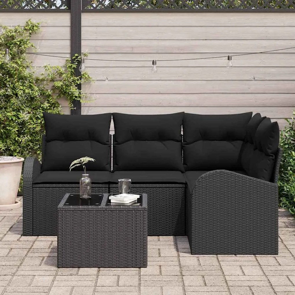 vidaXL Σετ Καναπέ Κήπου με μαξιλάρι 5 pcs Μαύρο Πολυ ράταν