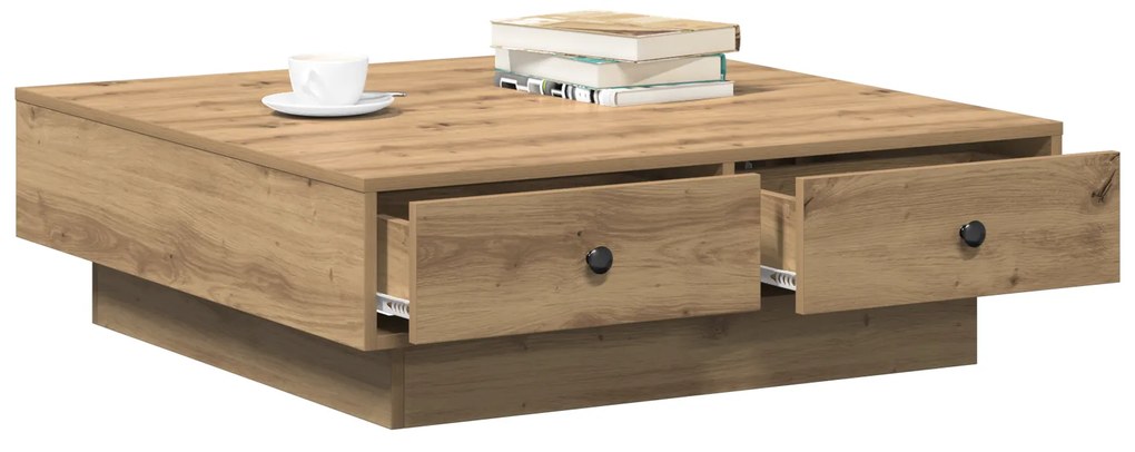 vidaXL Τραπέζι Καφέ Μασίφ Δρυς Λούστρο, MDF 90 x 90 x 28 εκ. Αποθήκευση