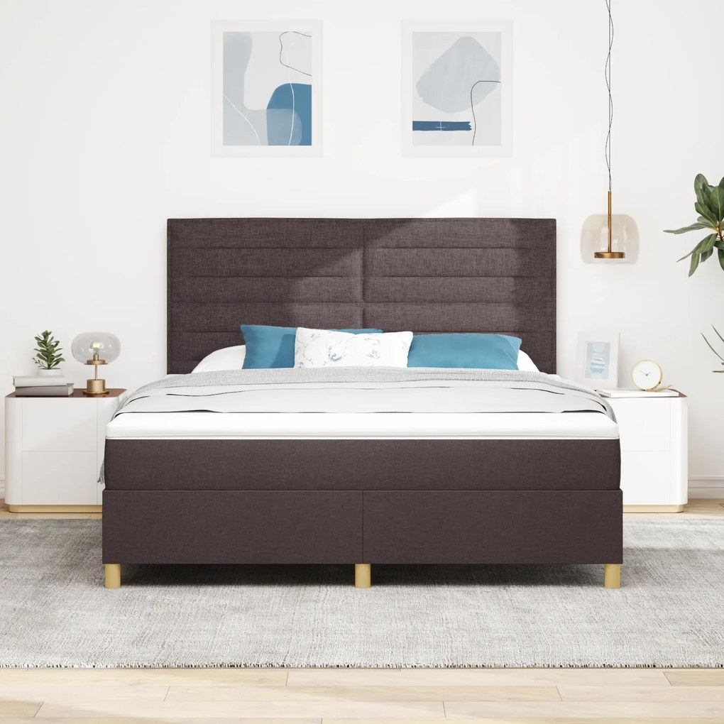 vidaXL Κρεβάτι με Βάση και Στρώμα & LED Σκούρο Καφέ 180x200 εκ Υφάσματος