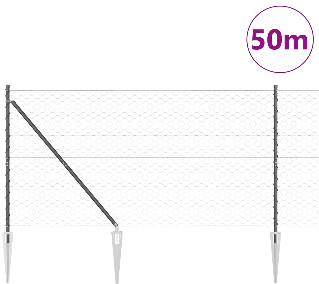 vidaXL Φράχτης Εξάγωνο Γκρι 1.4x50 μ Χάλυβας