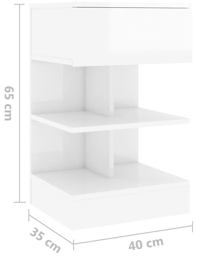 Κομοδίνο Γυαλιστερό Λευκό 40 x 35 x 65 εκ. από Επεξ. Ξύλο - Λευκό